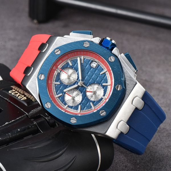 

wristwatches for men 2023 new mens watches six needles all dial work quartz watch luxury brand chronograph clock rubber belt fashion aude mo, Slivery;brown