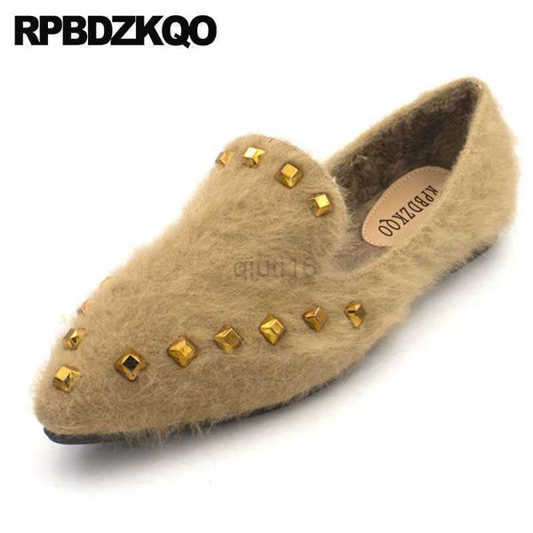 

dress shoes fur ladies pointed toe 2021 maternity winter chinese women large size big shoes china flats loafers stud designer, Black
