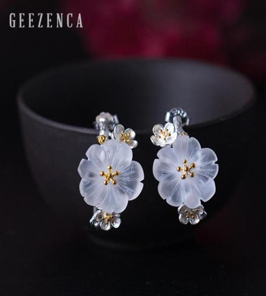 

925 sterling silver crystal flower stud earrings fine jewelry for women aestheticism plum blossom simple vintage earring party49407212328, Golden;silver