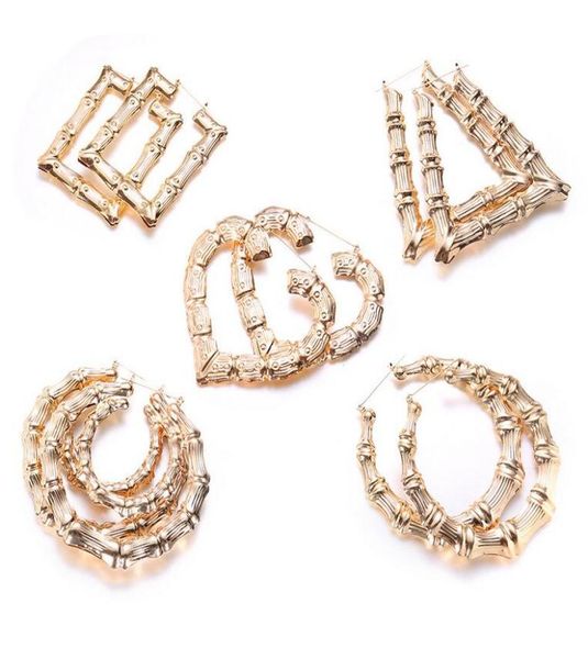

fashion big earrings heart round shaped ethnic large vintage rose gold plated bamboo hoop earrings 5 styles mixed for women epacke1350118, Golden;silver