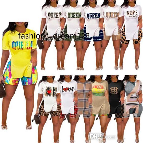 

women's tracksuits summer women split tracksuits personalise t shirt leggings suit two piece matching sets 33 styls, Gray