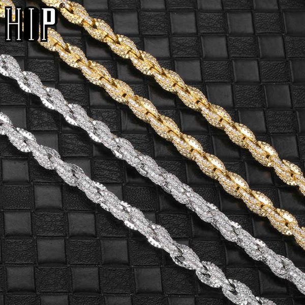 

hip hop 6mm twist rope chain brass zircon iced out cuban link aaa prong setting necklaces for men women jewelry, Silver