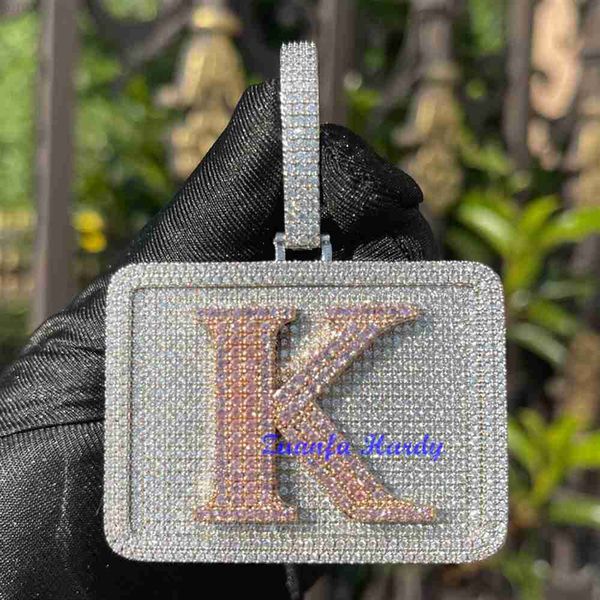 

high end hand set iced out moissanite jewelry 925 silver initial letter k 2.5" custom tags pendant moissanite letter pendant