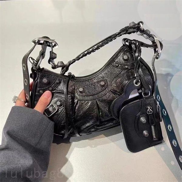 

classical luxury wallet leather purses le cagole city sacoche motorcycle trendy hip hop punk designer crossbody bag plated silver strap shou