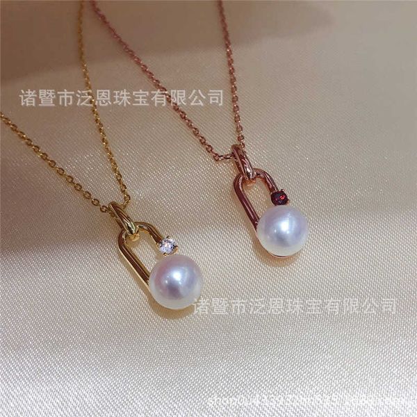 

designer's tiffay's new s925 silver 7-8mm freshwater pearl pendant necklace with round strong light almost flawless gift girl
