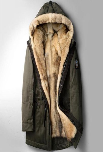 

wolf fur coat men winter jackets warm fur coats hooded long style jacket thick real furs natural mens thermal outerwear3583655, Black;brown