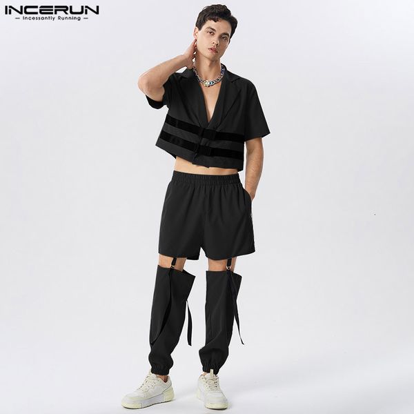 

men's tracksuits fashion casual style men sets backpack buckle solid allmatch short shirts hollow out pants leisure uit 2 pieces s5xl 2, Gray