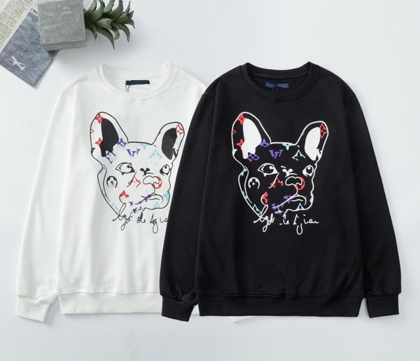 

mens terry sweater hoodies dog hear flower print crew neck single-breasted pullover men women autumn winter sweater femme, Black