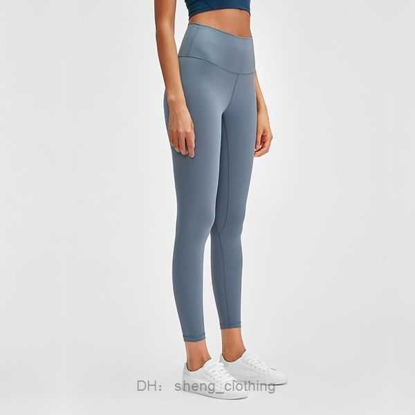 

lululemen womens lulus l-85 naked material women yoga pants solid color sports gym wear leggings high waist elastic fitness lady overall tig, Black