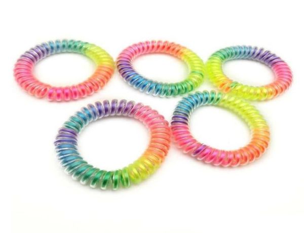 

55cm shiny rainbow telephone hair cord ponies elastic soft flexible plastic spiral coil wrist bands girls hair accessories rubber69658786