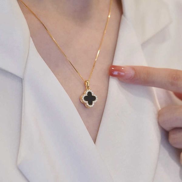 

japan and south korea fashion simple double-sided clover micro nail necklace women's trend ins net red temperament street shooting clav, Black
