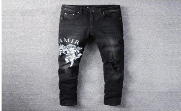 

black letter angel printing slim jeans mens jeans skinny streetwear motorcycle pants hip hop men los hombres8111820, Blue