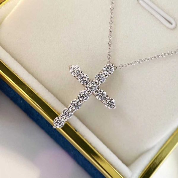 

designer's tiffay cross necklace 925 sterling silver plated 18k gold star full diamond pendant chain female
