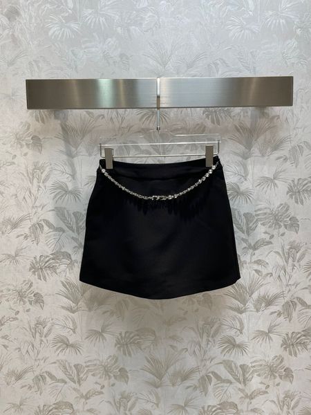 

fashion design black skirts shorts with chain belt women high waist solid color lady elegant all-matched sweet shorts