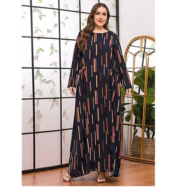 

plus size dress 2021 elegant vintage print maxi long o neck sleeve loose black african for women with pocket casual dresses6666072, Black;gray