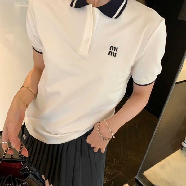 

summer ladies lapel letter printed casual polo shirt short sleeves, fiber fabric comfortable and breathable, casual loose version of daily f, White