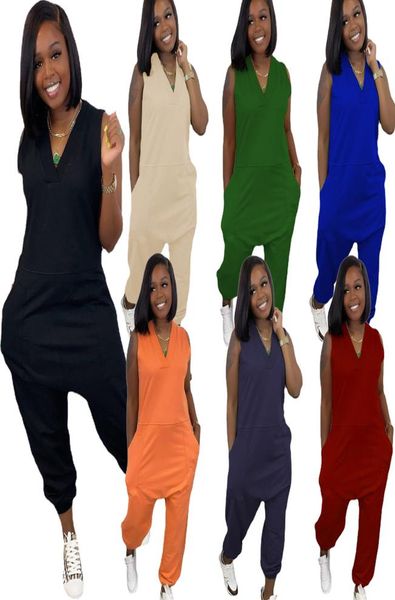 

active wear solid sporty rompers womens jumpsuit deep v neck sleeveless one piece overall office lady casual side pocket outfit8282753, Black;white