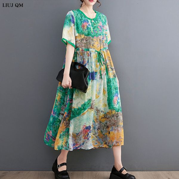 

plus size dresses 2023 size summer print for women short sleeve loose casual vintage dress fashion elegant clothing sundress 230727, Black