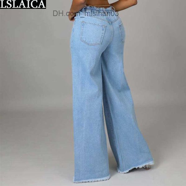 

women's jeans y2k women's high waist hole design loose wide legs casual spring/summer pants street fashion elastic new arrival tro, Blue