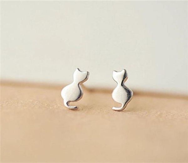 

fashion ctue animal cat stud earrings lovely kitty cat ear stud earring for women brinco de meninas1936252, Golden;silver