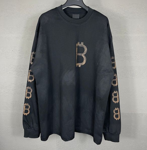 

23fw usa t shirt streetwear tee vintage autumn washed fashion lovers couples ripped long sleeve skateboard men women tshirt jul 28, Black;brown