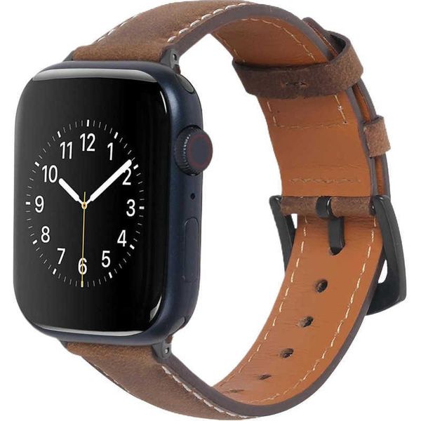 

genuine leather bands compatible with apple watch band 42mm 41mm 40mm 38mm grain leather watch band strap for iwatch series 8 7, Black;brown