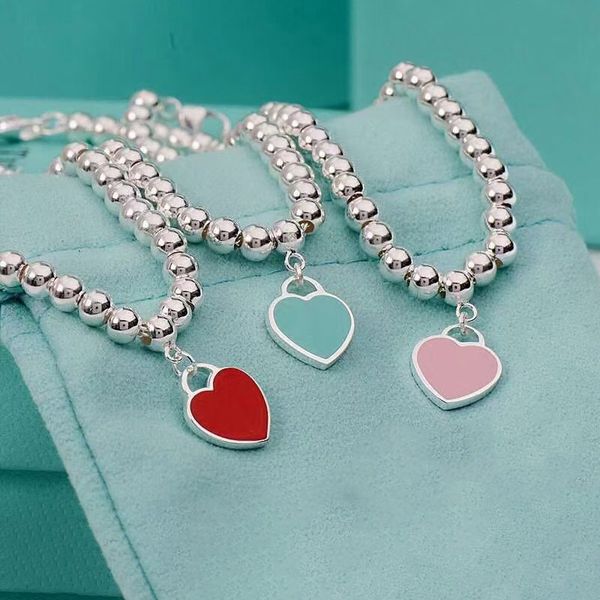 

designer bracelets for women heart pendent bracelets sterling chain bracelet luxury silver color girls jewelry for party with box, Black