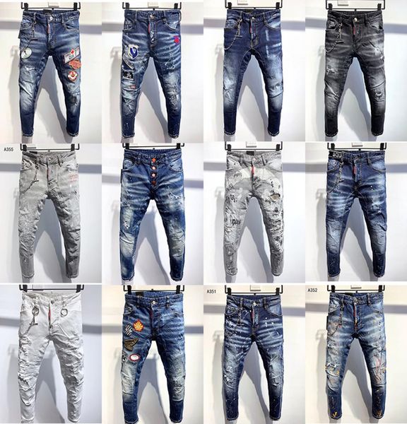 

designer mens jeans distressed motorcycle skinny biker slim ripped hole stripes luxurys fashion denim pants d2 jean t5008671, Blue
