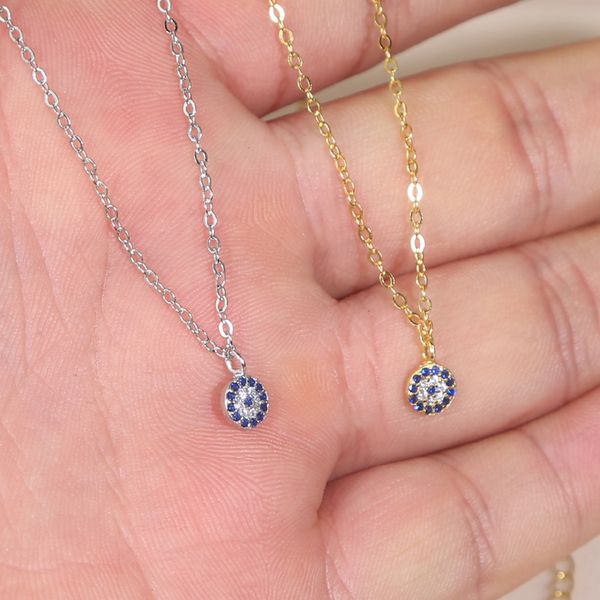 

925 sterling silver blue zircon round eye charm necklace with rope chain women men boy iced out full paved zirconia hip hop fashion gift jew