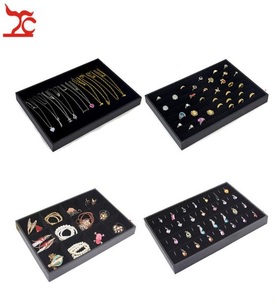 

black velvet stackable jewelry display trays necklace ring earring holder showcase pendant watch storage jewelry boxes6950240