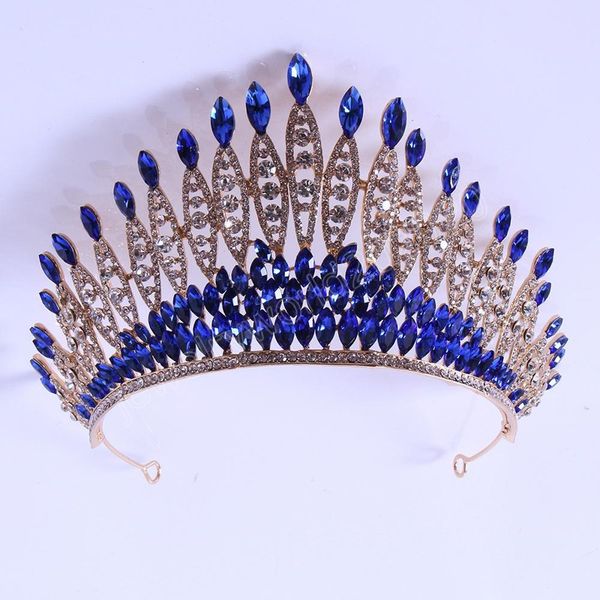 

luxury sky blue crystal crown hair accessories tiara for women wedding bridal red red green rhinestone crown hair jewelry, White;golden