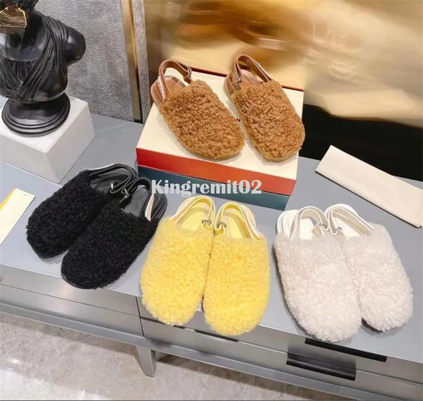 

designers wool slippers women sandals cross furry sandal winter fur furry flat slipper warm fur slide, Black