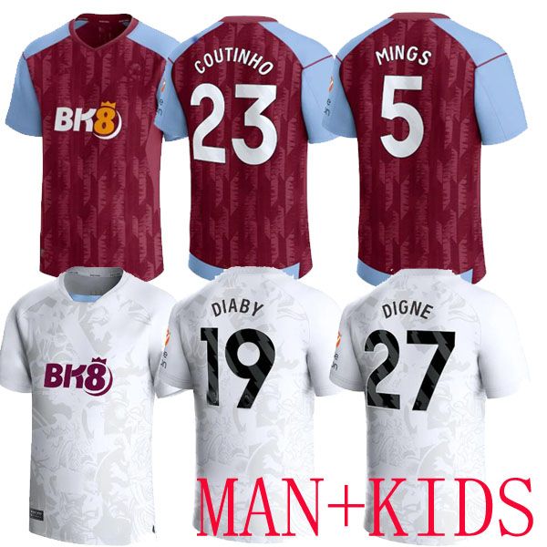 

23/24 soccer jerseys kids kit home 2023 2024 aston villas football shirt training away fans player version camisetas futbol mings mcginn bue, Black;yellow