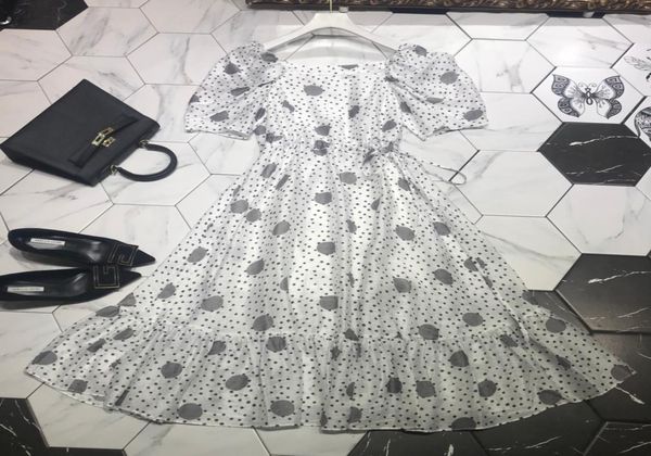 

2021 milan dress white dots print 100% cotton dresses designer puff sleeves bohemian dress 2021147325271, Black
