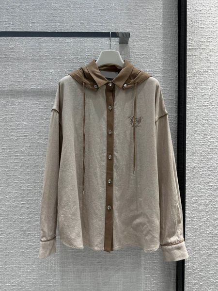 

fashion design drawstring hooded cotton sunscreen jacket women contrast color patchwork single breasted shirt style thin coat, Black;brown