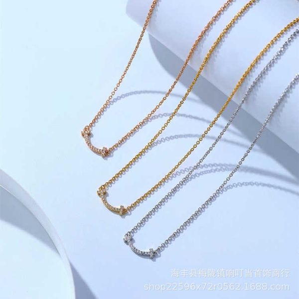 

brand original v gold high edition tiffay smiling face necklace women's new full diamond mini small pendant with double sided clavicle, Silver
