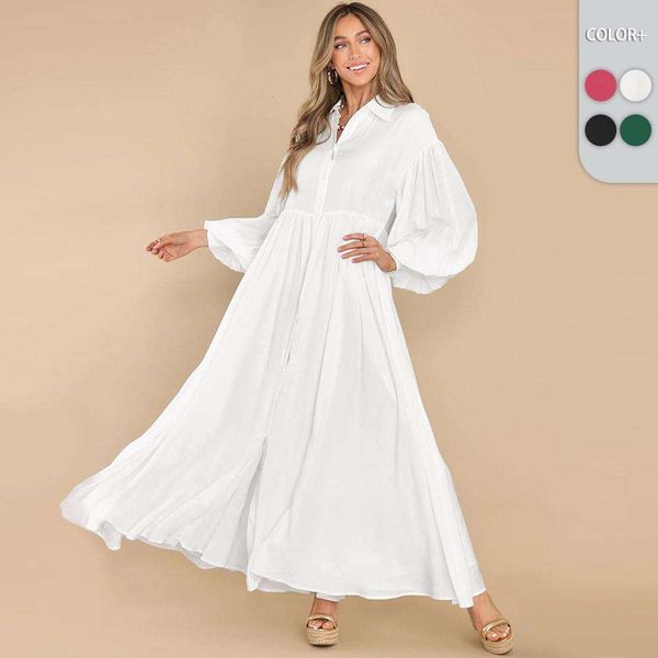 

loose long skirt womens dress cardigan button polo collar wholesale, Black;gray