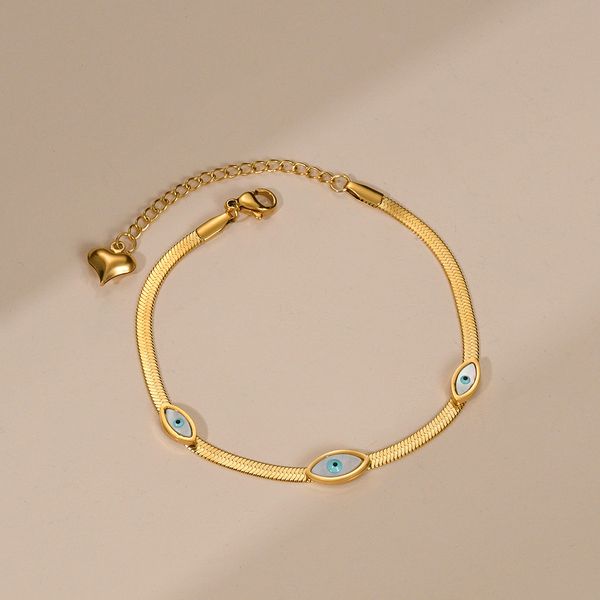 

silver plated charm bracelets snake chain fit for pandora glasses bangle bracelet devil's eye inlaid shell full body stainless steel fl, Golden;silver