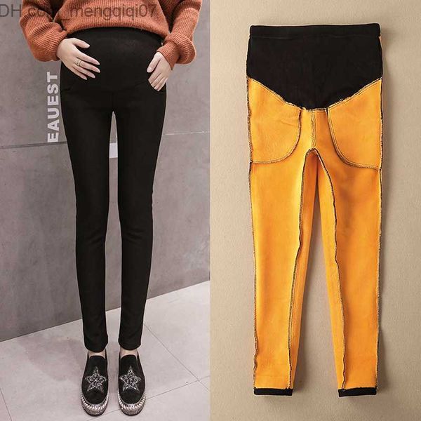 

maternity dresses winter velvet pencil pants elastic abdominal protection pregnant women's pants suitable for pregnant women's war, White