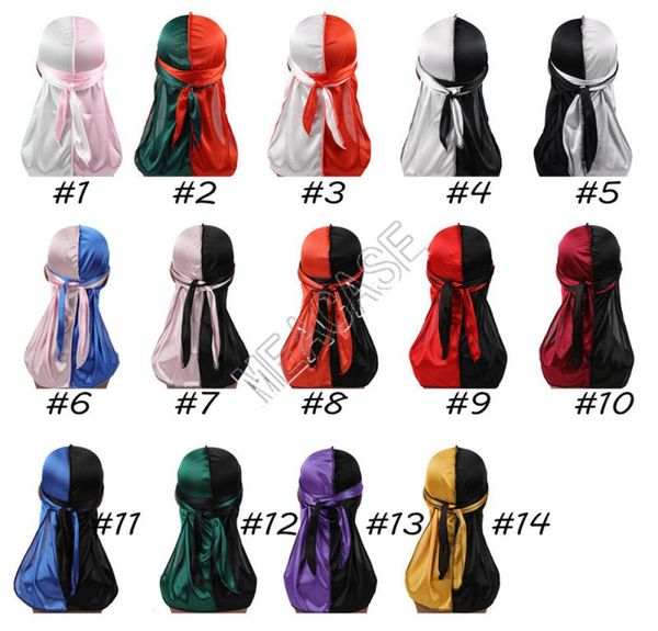 

patchwork color designers durags turban shiny silky durag bandana long tail headwear pirate caps head bands hair cover accessories3566967, Yellow
