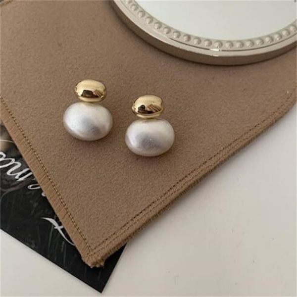 

new french elegant gold bean spliced flat pearl earrings fashion jewelry party women's sweet accessories ab1212, Golden