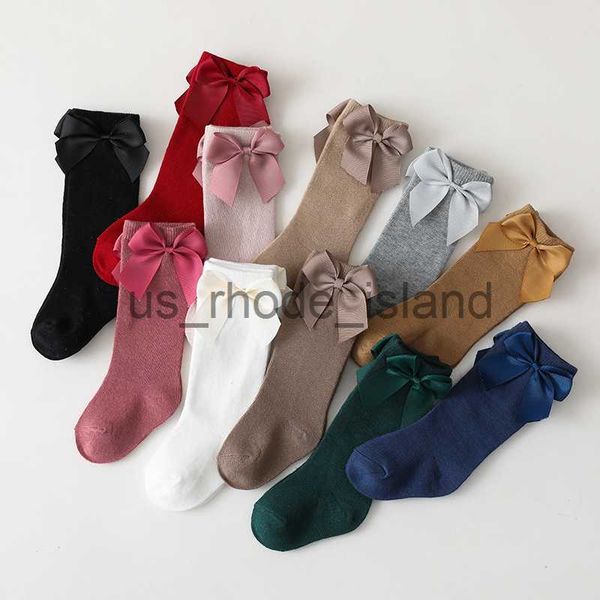 

kids baby toddlers autumn winter children girls knee high long sock cotton big bow spanish style kids floor fall clothes x0727, Pink;yellow