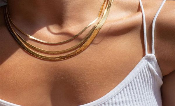 

fashion womens 14k gold silver plated chain necklace herringbone necklace choker necklaces for women girl gifts jewelry6392365