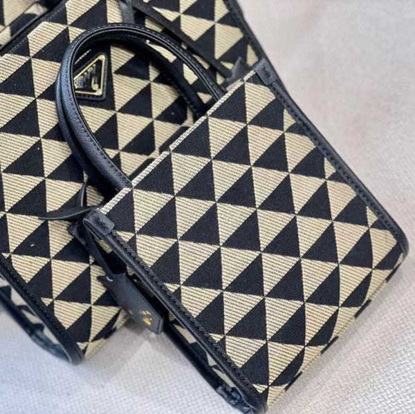 

luxury 2023 factory direct sales family prad women's new triangle emboidered tote shopping bag handbag 1