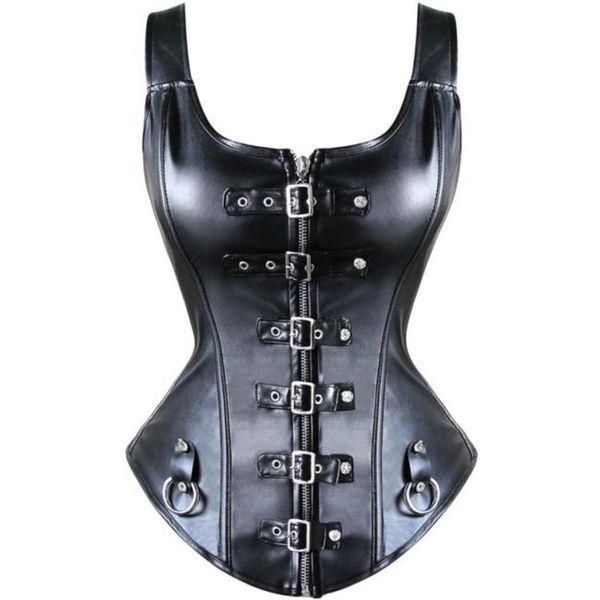 

synthetic leather corset strong gothic steampunk bondage punk corsets waist trainer 82762912505, Black;white