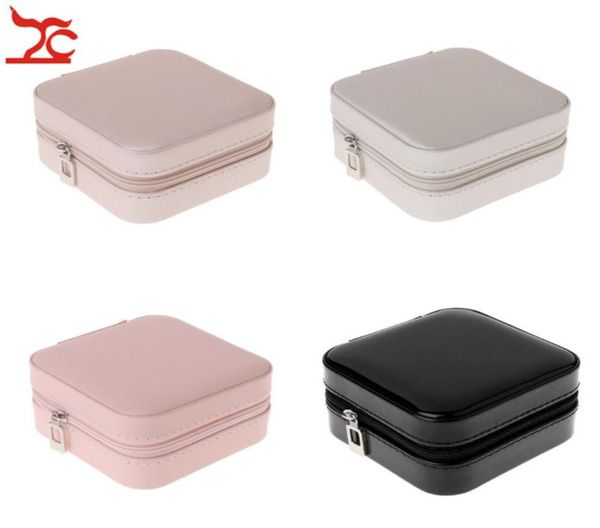 

portable travel jewelry case women stud box cosmetic zipper leather necklace storage organizer case ring earring package travel gi2232630, Black;white