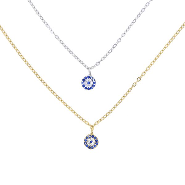 

100% 925 sterling silver blue zircon round eye pendant chain necklace women men boy iced out full paved zirconia hip hop fashion gift jewelr