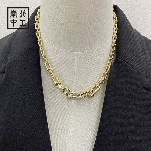 

designer's luoyang jewelry cold wind tiffay micro inlaid u-shaped necklace ins qianxi korean edition floor same heavy industry accessor, Silver