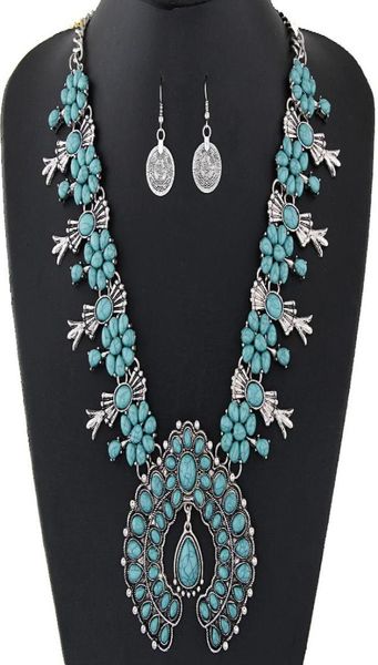 

bohemian jewelry sets for women vintage african beads jewelry set turquoise coin statement necklace earrings set fashion jewelry3826838, Silver