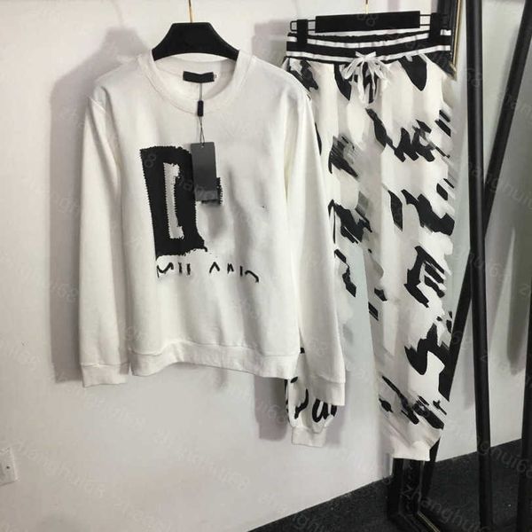 

23ss womens designer clothing casual suit women pants sets letter printed round neck long sleeve pullover hoodie elastic waist casual pants, White